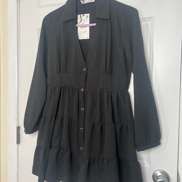 Zara Black Button-Down Flowy Dress - Picture 2 of 10